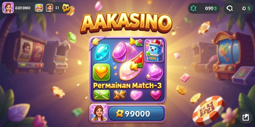 Screenshot AAKASINO menampilkan gameplay seru saat mencocokkan permata.