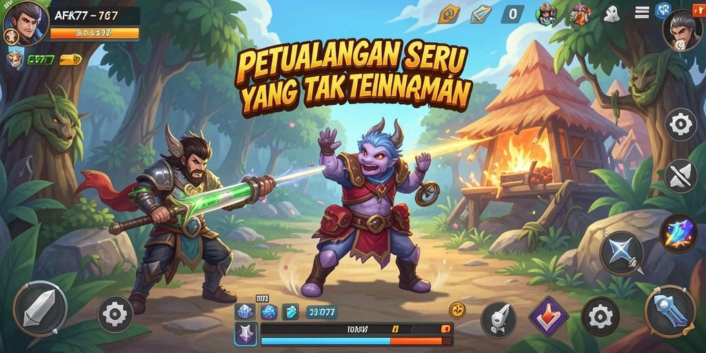 Screenshot AFK77 menampilkan aksi seru dalam petualangan Epic.