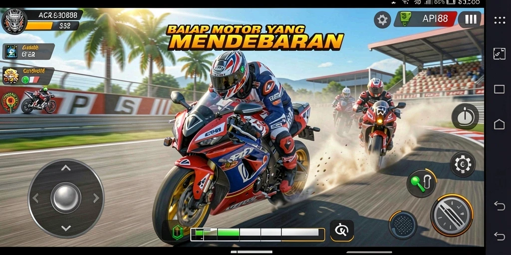 Screenshot gameplay API88 menampilkan aksi balapan motor yang seru.
