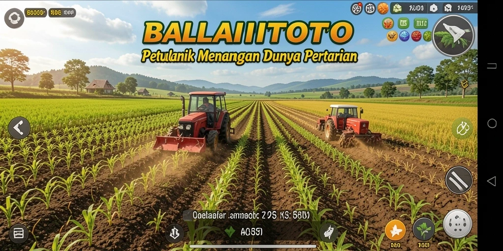 Screenshot menampilkan aksi bertani di BALAITOTO dengan alat dan hewan ternak.