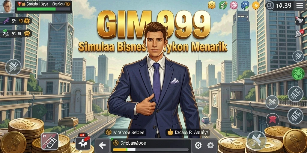 Tangkapan layar menampilkan gameplay menarik GIM999 dengan aktivitas bisnis.