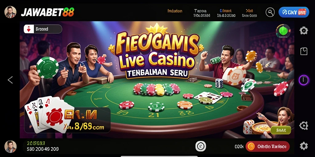Screenshot JAWABET88 menampilkan dealer langsung dalam permainan kasino yang mendebarkan.
