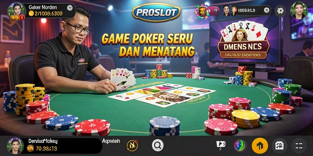 Screenshot gameplay PROSLOT menampilkan suasana poker yang mendebarkan.